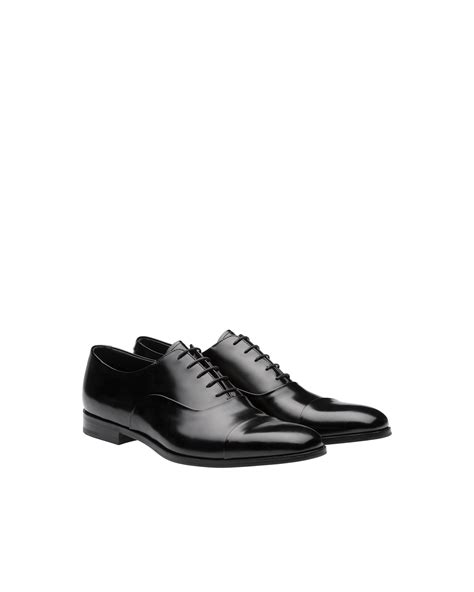 prada black wingtip oxfords|Black Brushed Leather Oxford Shoes .